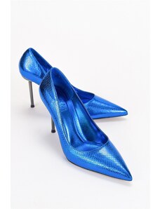 LuviShoes Palmera Sax Blue Patterned Women's Heeled Shoes