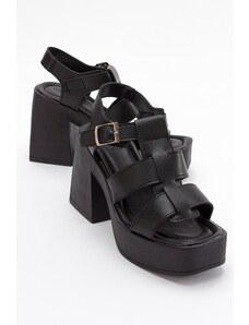 LuviShoes Prek Women's Black Skin Heeled Sandals