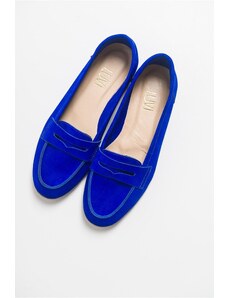 LuviShoes F02 Sax Blue Nubuck Leather Women's Flats