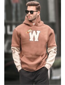 Madmext Brown Embroidered Hooded Sweatshirt 6141