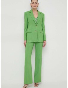 Kalhoty BOSS dámské, zelená barva, jednoduché, high waist, 50511972