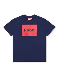 Dětské bavlněné tričko HUGO tmavomodrá barva, s potiskem