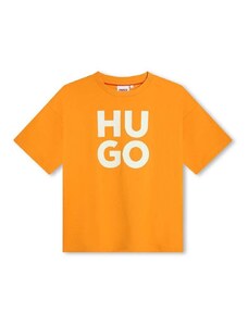 Dětské bavlněné tričko HUGO oranžová barva, s potiskem