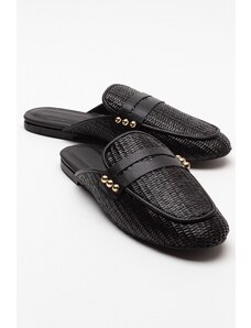 LuviShoes 165 Women's Slippers From Genuine Leather, Black Wicker