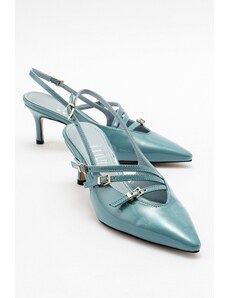 LuviShoes MAGRA Blue Patent Leather Women's Heeled Shoes