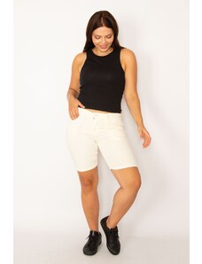 Şans Women's Plus Size Beige 5-Pocket Gabardine Shorts