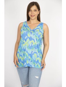 Şans Women's Colorful Plus Size V-Neck Colorful Sleeveless Blouse