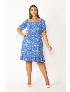 Şans Women's Plus Size Floral Pattern Dress With Elasticated Collar And Arm Cuffs.