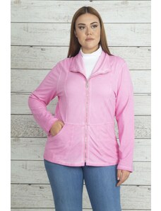 Şans Women's Plus Size Pink Wash Effect Front Zipper Pocket Unlined Sports Jacket