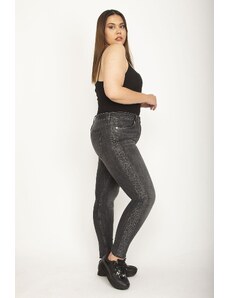 Şans Women's Plus Size Anthracite Lycra 5-Pocket Skinny Leg Jeans with Side Details