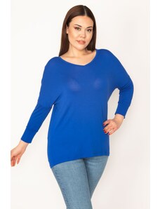 Şans Women's Plus Size Saxon V-Neck Long Sleeve Basic Blouse