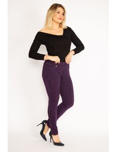 Şans Women's Plus Size Plum Leggings With Ornamental Front Pockets And Back Pockets