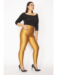 Şans Women's Plus Size Gold High Waist Spandex Concentrator Shiny Disco Leggings