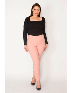 Şans Women's Plus Size Pink Side Hidden Zipper Beltless Trousers