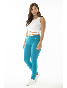 Şans Women's Plus Size Turquoise Leggings With Front Trim And Back Pockets
