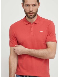 Bavlněné polo tričko HUGO červená barva