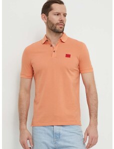 Bavlněné polo tričko HUGO oranžová barva, s aplikací