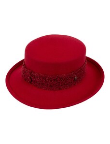 KRUMLOVANKA Červený dámský klobouk s pletenou stuhou Ba-30235491-100