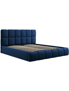 Královsky modrá sametová dvoulůžková postel MICADONI Bellis 200 x 200 cm