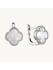 SilveAmo Luxusní stříbrné náušnice Perleťový čtyřlístek