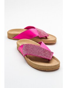 LuviShoes BEEN Women's Pink Stone Leather Flip Flops