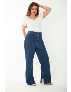 Şans Women's Plus Size Navy Blue Slit Jeans Trousers