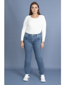 Şans Women's Plus Size Blue Washed Effect Jeans Trousers