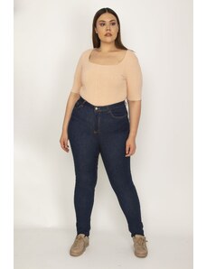 Şans Women's Plus Size Navy Blue 5 Pocket Skinny Jeans