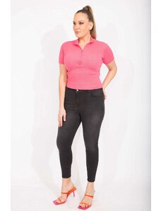 Şans Women's Black Plus Size Skinny Leg Lycra 5 Pockets Jeans