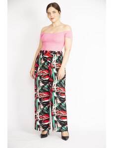 Şans Women's Colorful Large Size Woven Viscose Fabric Elastic Waist Patterned Trousers