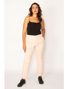 Şans Women's Plus Size Pink Lycra Pants With Pocket And Cup Detail