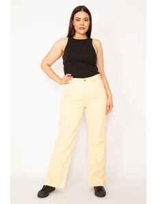 Şans Women's Plus Size Beige 5-Pocket Jeans Pants