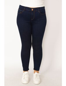 Şans Women's Large Size Navy Blue 5 Pocket Denim Skinny Trousers