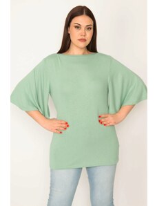 Şans Women's Plus Size Green Flounce Sleeve Viscose Blouse