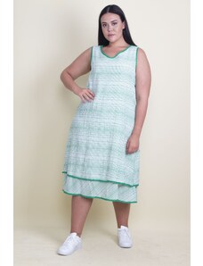 Şans Women's Plus Size Green Piping Detailed, Lined Dress with a Layered Hem
