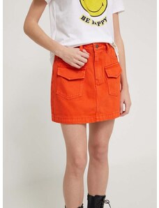 Džínová sukně Desigual oranžová barva, mini, pouzdrová