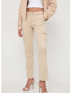 Kalhoty Guess dámské, béžová barva, jednoduché, high waist, W4RB59 W93CL