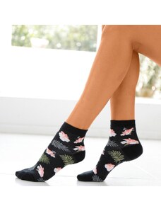 Blancheporte Sada 4 párů kotníkových ponožek se sladěným tropickým motivem černá/růžová 35-38