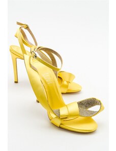 LuviShoes Pares Women's Yellow Satin Heeled Shoes