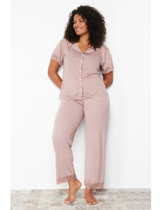 Trendyol Curve Pale Pink Lace Knitted Pajamas Set