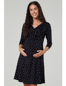Těhotenské a kojící šaty Happy Mama černé s puntíky