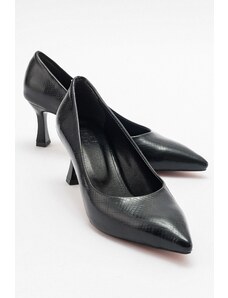 LuviShoes PEDRA Black Print Women's Heeled Shoes