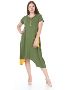 Şans Women's Plus Size Khaki Pocket Detailed Garnish Dress