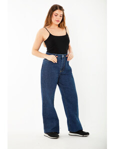 Şans Women's Plus Size Navy Blue Wide Leg 5 Pocket Jeans