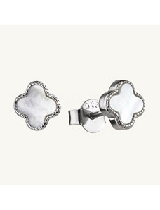 SilveAmo Luxusní stříbrné náušnice Perleťový čtyřlístek malý