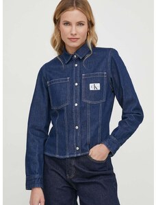 Džínová košile Calvin Klein Jeans dámská, tmavomodrá barva, regular, s klasickým límcem, J20J222825