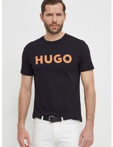 Bavlněné tričko HUGO černá barva, s potiskem, 50513309