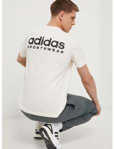 Bavlněné tričko adidas béžová barva, s potiskem, IX4454