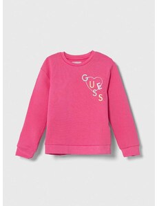 Dětská bavlněná mikina Guess růžová barva, s aplikací