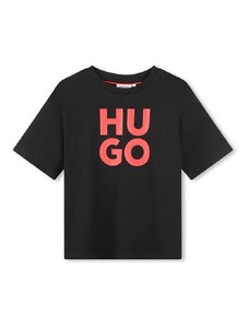 Dětské bavlněné tričko HUGO černá barva, s potiskem